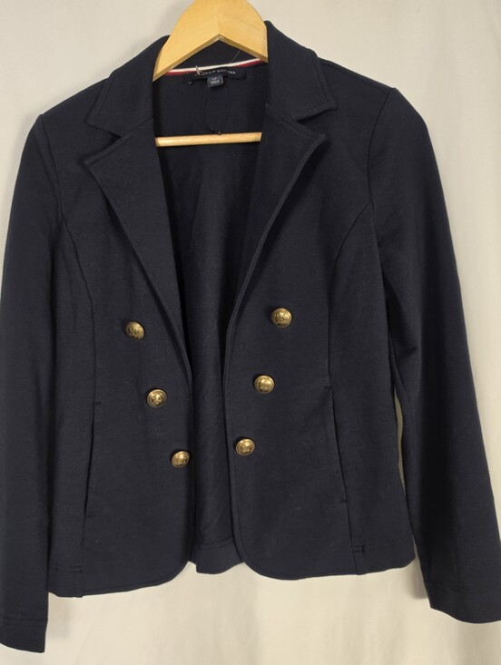 Tommy Hilfiger Jackets & Blazers - Tommy Hilfiger Navy Double Breasted Knit Blazer Gold Buttons Size S/P
